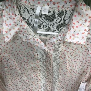 NWT. Vintage - lace/cotton button up shirt.